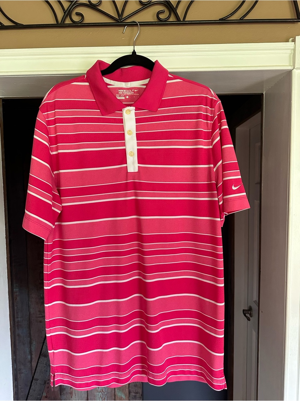 Nike Men’s Hot Pink and White Striped Polo